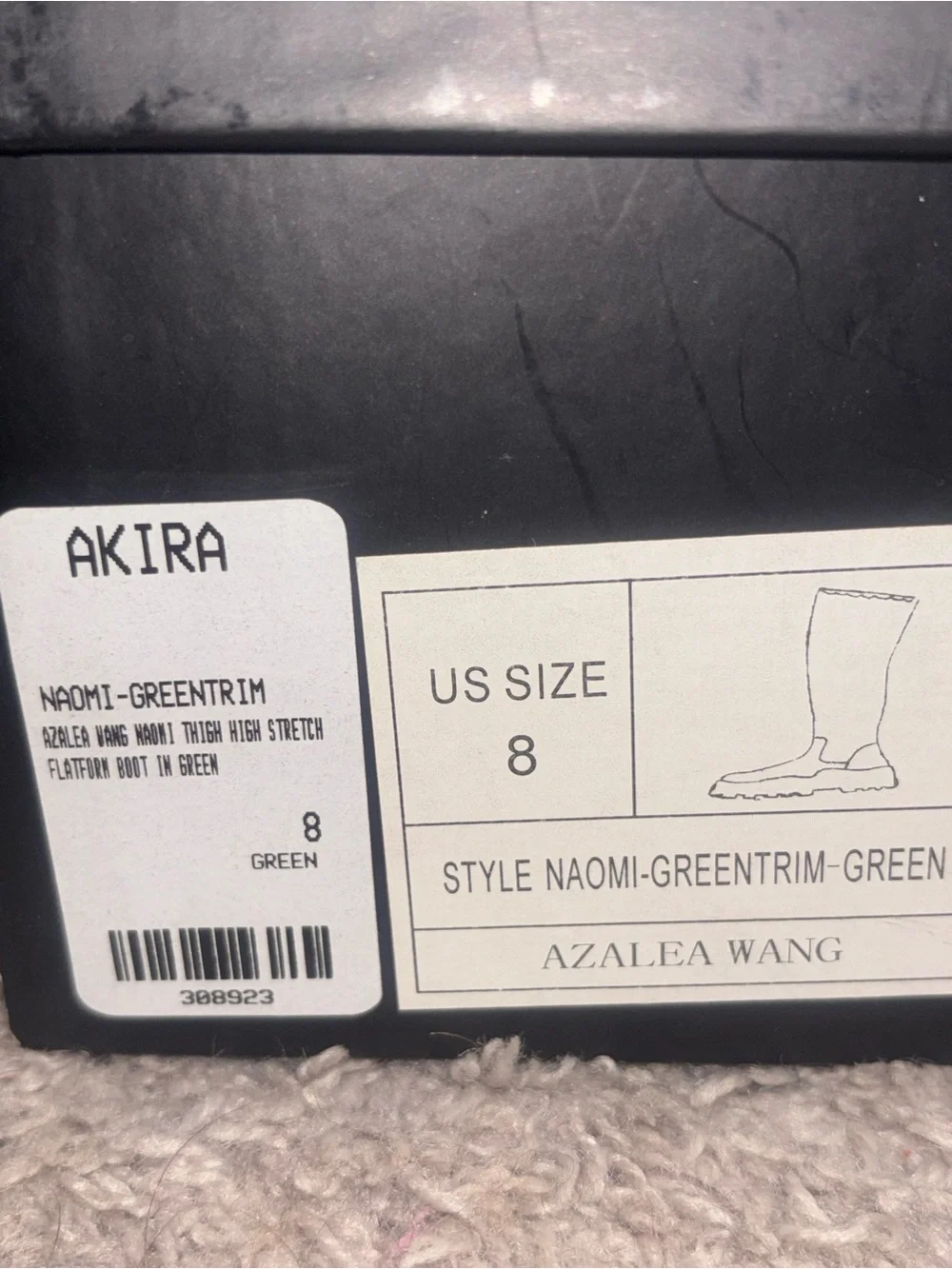 Womens  Black Leather Boots with Green Sole